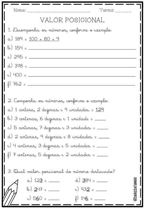 qual o valor do 9 no número 592|Atividade de Matemática sobre Valor Posicional dos Algarismos.